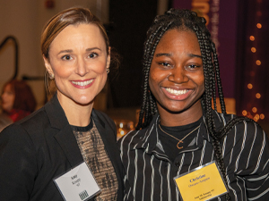 At the 2019 Celebration of Scholarships event, Amy Knapp poses with Christine Owusu-Ampaw, recipient of the Amy M. Knapp &rsquo;97 Scholarship. Photo by Patrick Dodson